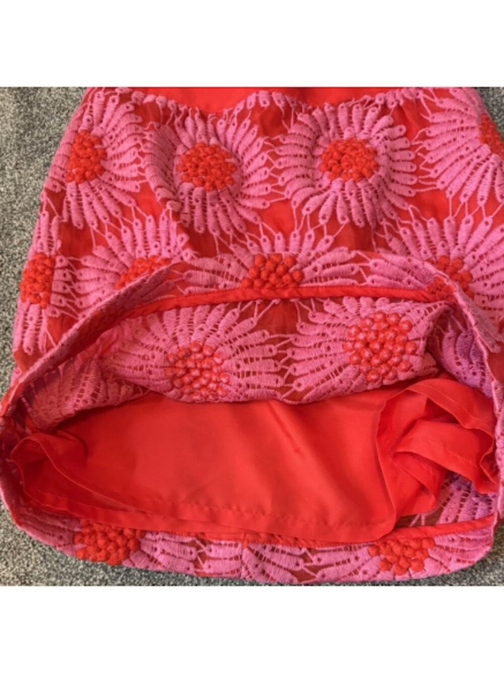 Kate Spade Red Pink Floral Print Skirt Sunburst A Line Mini Cotton Blend Work - Picture 9 of 9